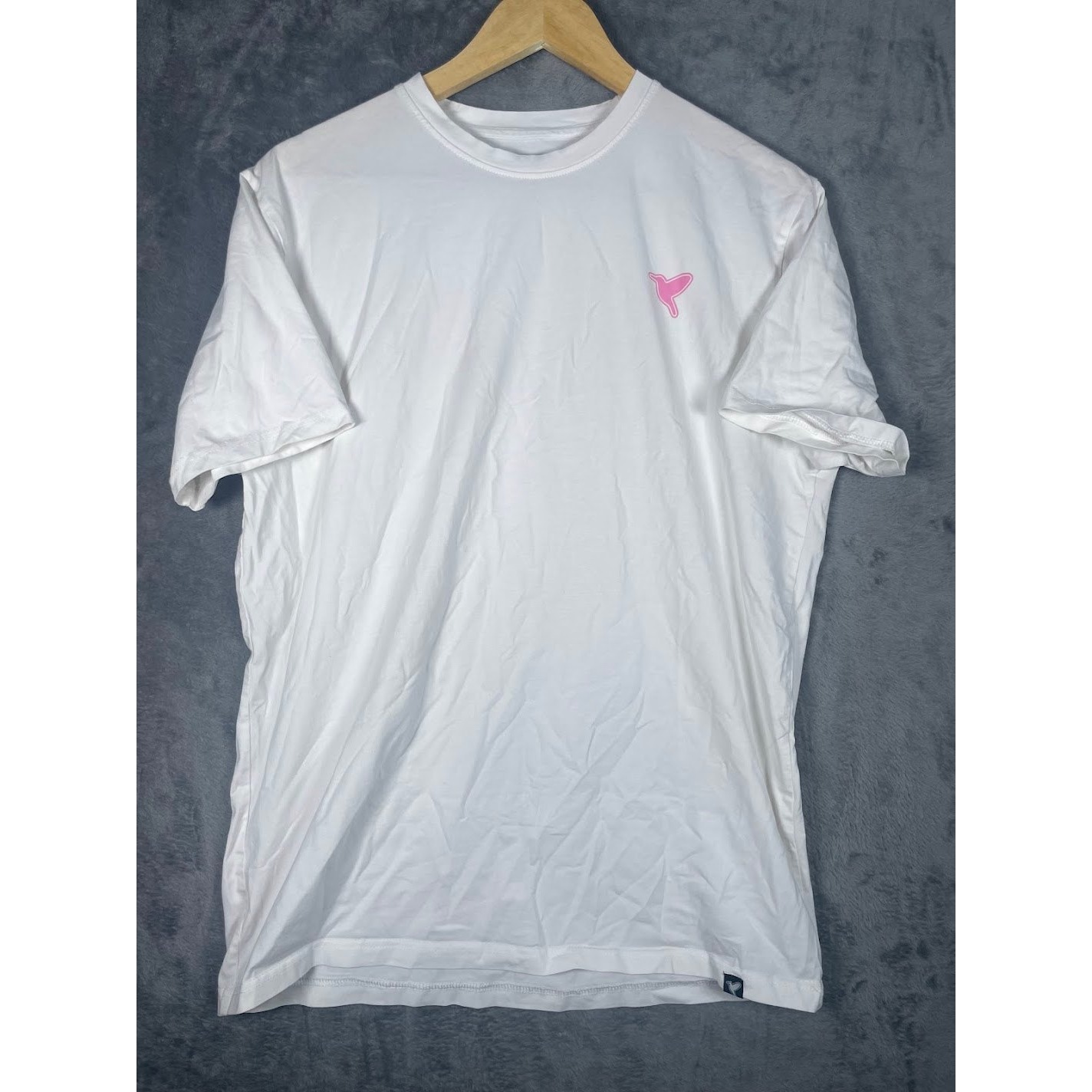 Birddogs Mens Large White Graphic T-Shirt Pink Hummingbird Tropical Back Logo